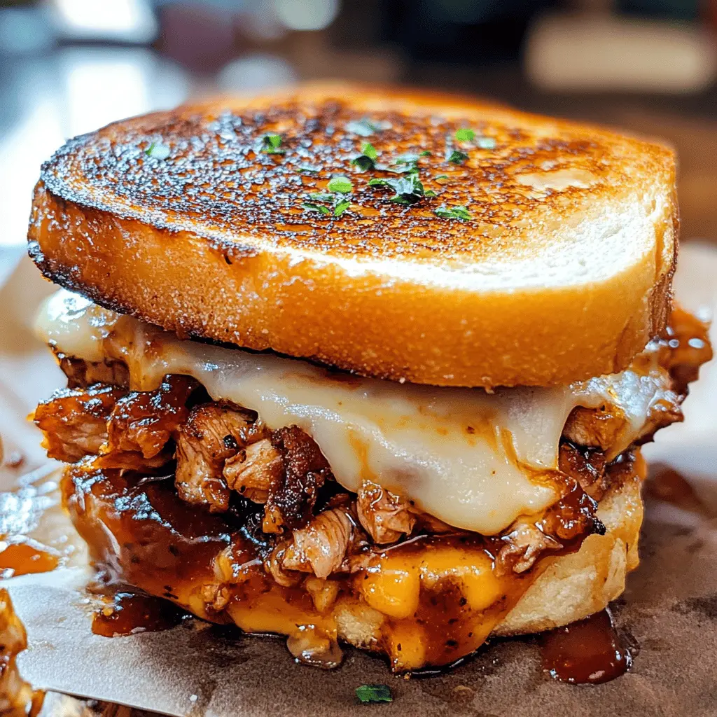 This BBQ Chicken Grilled Cheese is a delicious twist on a classic! With juicy chicken, tangy BBQ sauce, and gooey cheese melted between crispy bread, it’s perfect for a quick lunch or game day snack. Save this recipe to impress your family and friends with a savory bite they'll love! Great for outdoor gatherings or cozy nights in.