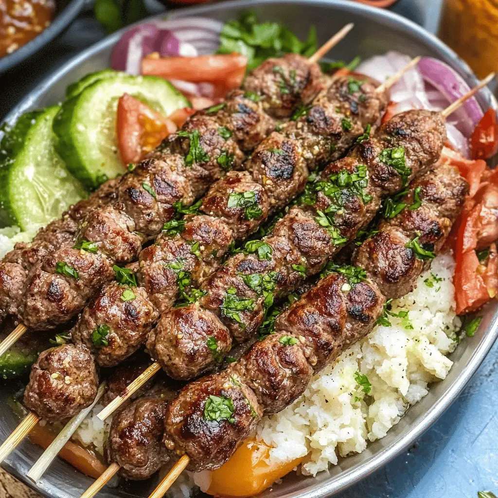 Juicy Beef Kafta Kebabs are the perfect blend of spices and fresh herbs, giving you a taste of Middle Eastern flavors right at home. Made with ground beef, parsley, and onion, these kebabs grill to perfection for a delightfully smoky bite. Save this recipe for your next BBQ or family dinner! Enjoy them with pita and your favorite dips for a complete meal.