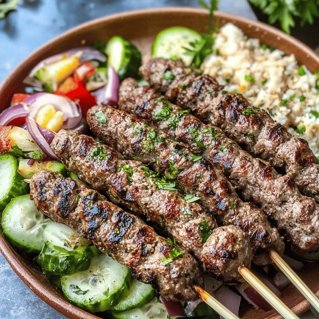 Juicy Beef Kafta Kebabs are the perfect blend of spices and fresh herbs, giving you a taste of Middle Eastern flavors right at home. Made with ground beef, parsley, and onion, these kebabs grill to perfection for a delightfully smoky bite. Save this recipe for your next BBQ or family dinner! Enjoy them with pita and your favorite dips for a complete meal.