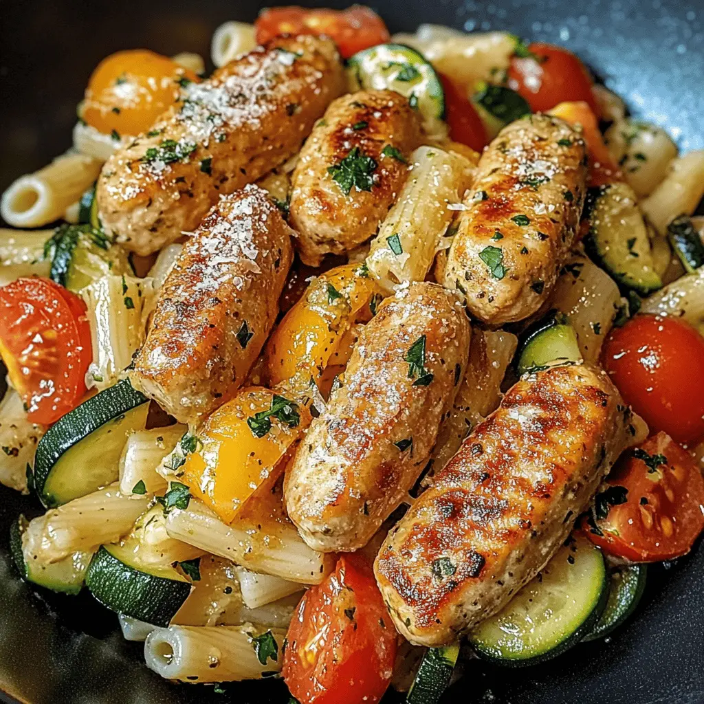 Looking for a simple and delicious meal? This Chicken Sausages with Zucchini, Tomatoes, and Pasta recipe brings together juicy chicken sausages, fresh zucchini, and ripe tomatoes for a delightful flavor combo. Perfect for weeknight dinners or casual get-togethers! Save this recipe to ensure you have it handy for your next tasty meal!