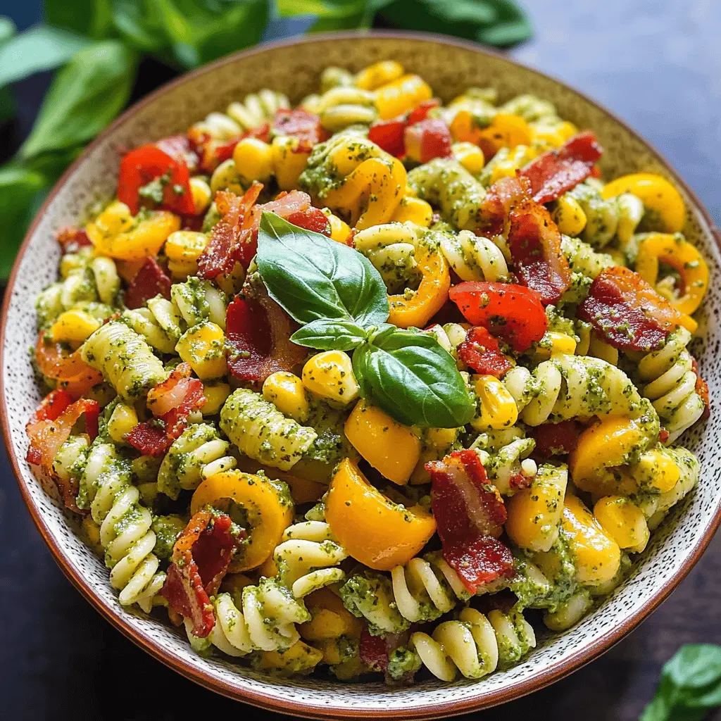 Brighten up your table with this delightful Corn Pasta Salad featuring crispy bacon, vibrant bell peppers, and a luscious creamy pesto dressing. Perfect for picnics, barbecues, or a refreshing side dish, this recipe is packed with flavor and color. Save it now and bring a burst of taste to your next gathering!