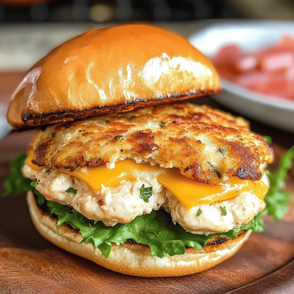 These Easy Cheddar Ranch Chicken Burgers are perfect for a quick weeknight meal! Juicy chicken patties are blended with creamy ranch and sharp cheddar for a flavor-packed bite. Serve them up on a toasted bun with your favorite toppings for an irresistible dinner option. Save this recipe for your next BBQ or family dinner!