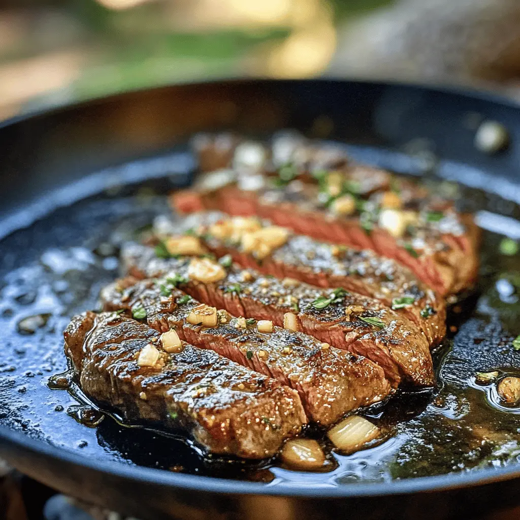 This Garlic Butter Skillet Flank Steak is a must-try for your next dinner! Juicy, tender steak seared to perfection and topped with rich garlic butter makes for an unforgettable meal. Perfect for special occasions or a cozy family dinner. Don't forget to save this recipe for when you're ready to impress your guests with your cooking skills!