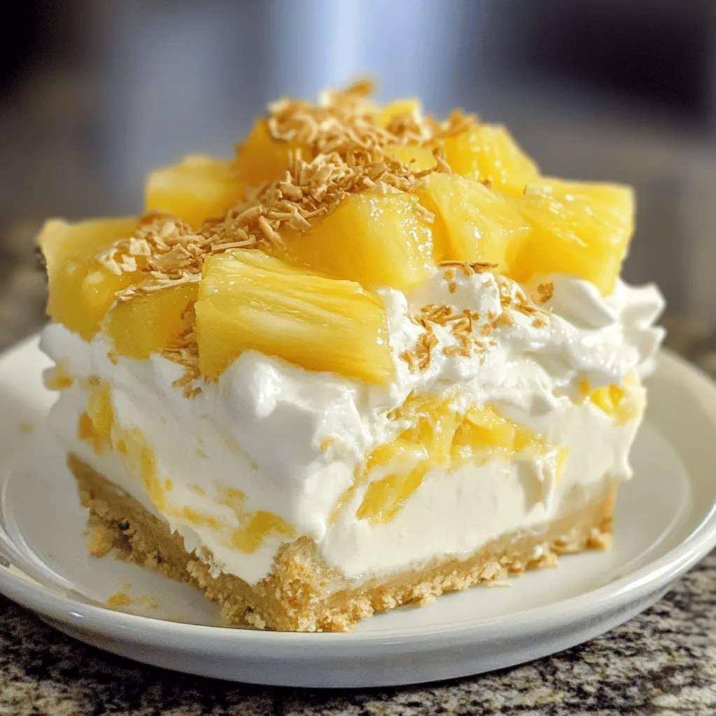 Looking for a refreshing treat? This No Bake Pineapple Cream Dessert is the perfect balance of creamy and fruity goodness. With layers of fluffy cream, sweet crushed pineapple, and buttery graham cracker crust, it's an easy dessert to whip up. Save this recipe for your next family gathering or warm summer day!