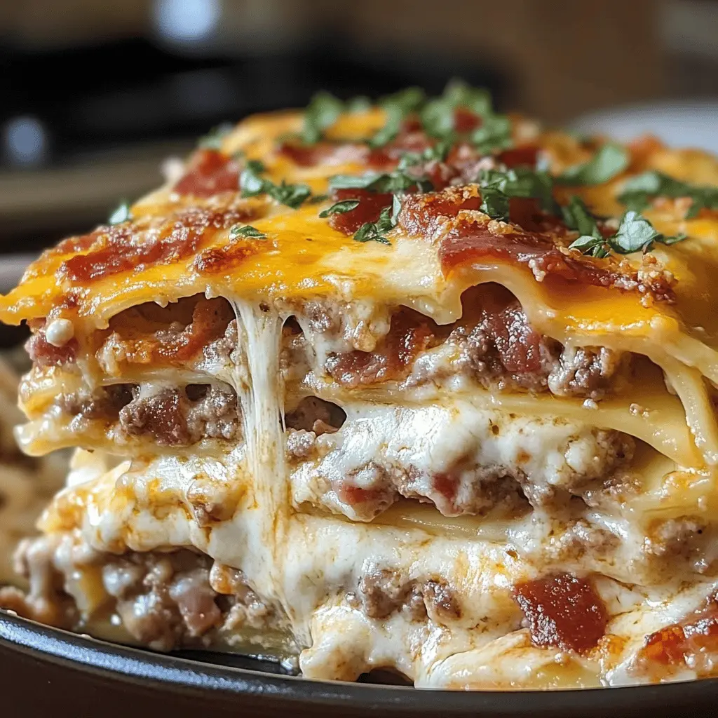 Get ready to impress with this Parmesan Garlic Bacon Cheeseburger Lasagna! Layers of cheesy goodness combined with savory bacon and a burst of garlic flavor make this dish a winner for family dinners or game day celebrations. Don't forget to save this comforting recipe; it's sure to become a favorite on your dinner rotation!