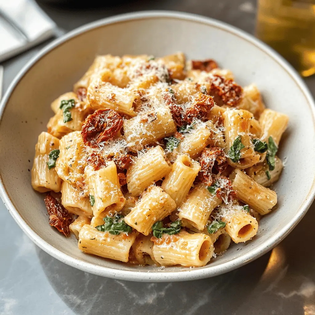 Brighten up your dinner with this delicious sun-dried tomato pasta! Packed with rich, tangy flavors and silky creamy sauce, this dish is a perfect weeknight treat that comes together in no time. Ideal for pasta lovers looking for something simple yet impressive. Save this recipe now and elevate your pasta nights!