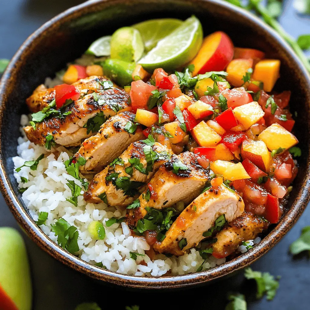 Easy Cilantro Lime Chicken Bowls with Peach Salsa