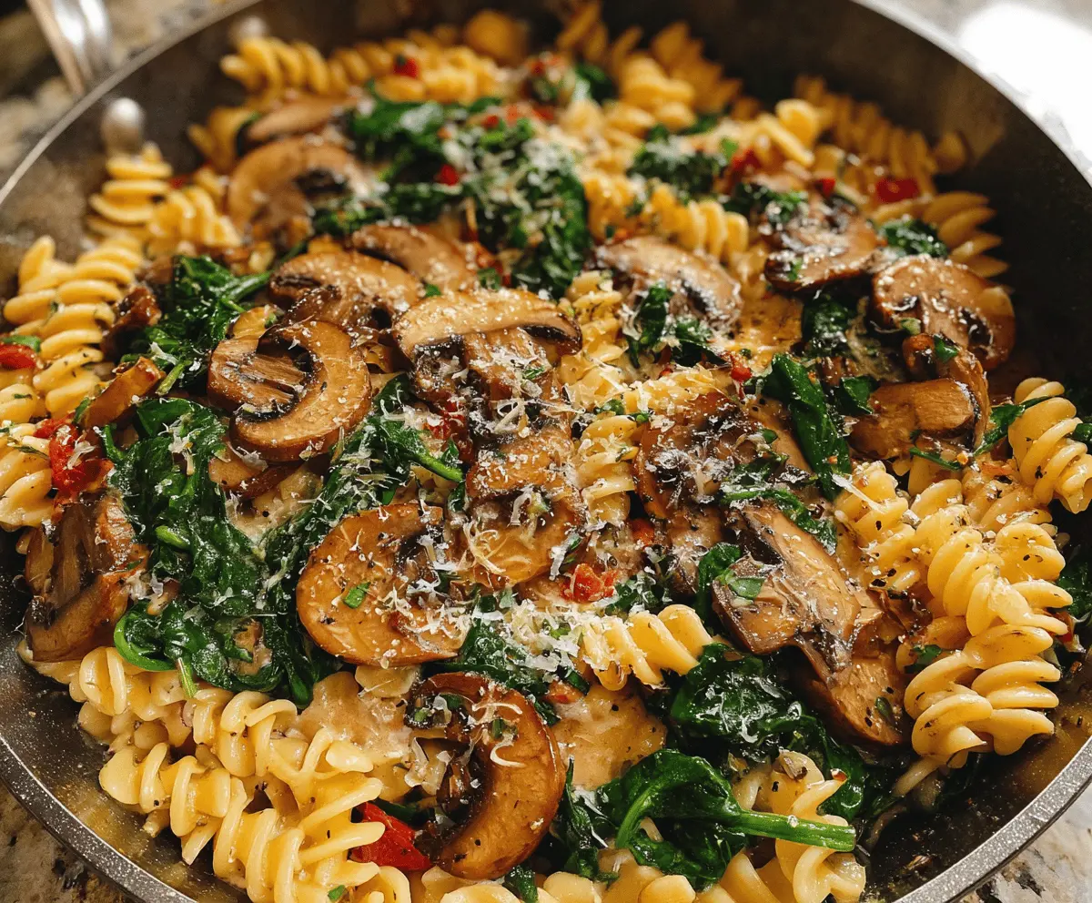 Easy Parmesan Spinach Mushroom Pasta Skillet