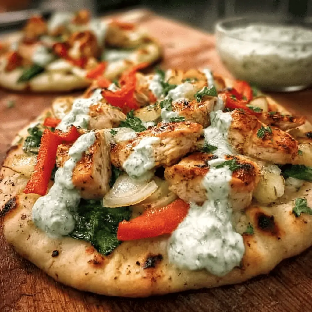 Easy Tzatziki Chicken and Veggie Naan Pizza