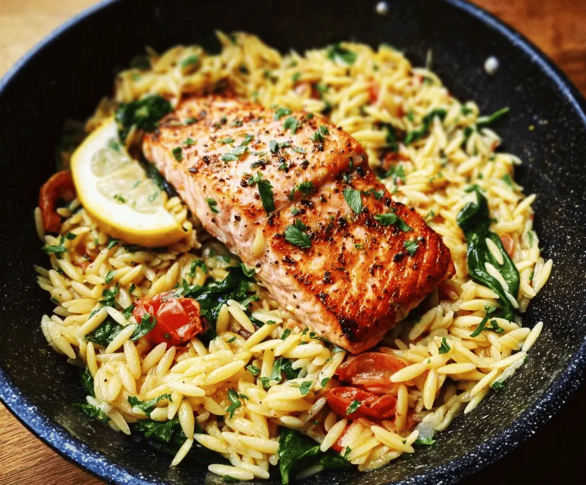 Easy One Skillet Salmon with Lemon Orzo