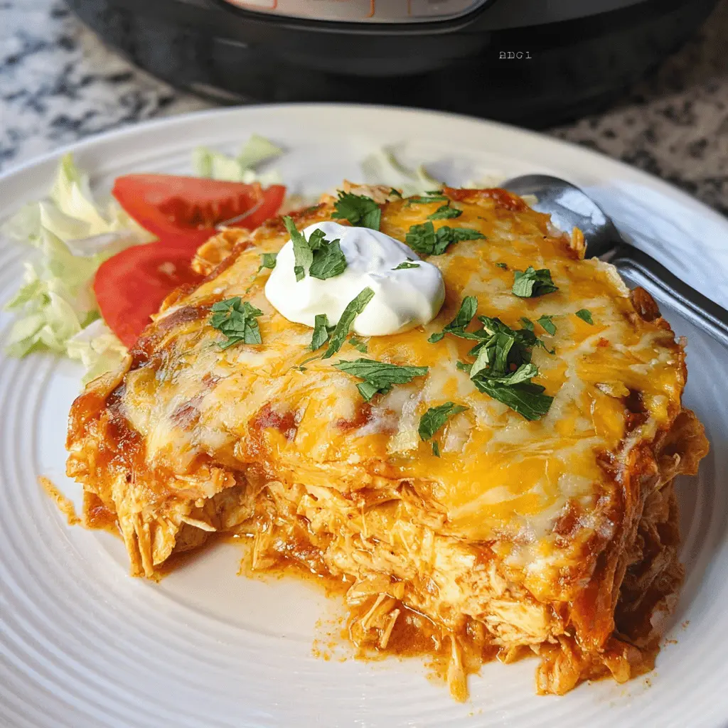 Easy Hearty Crockpot Chicken Enchilada Casserole