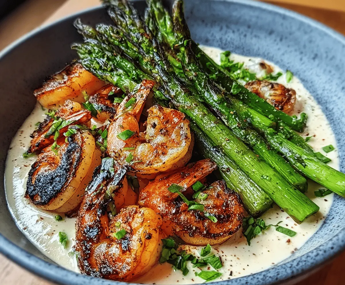 Easy Grilled Shrimp Bowl with Asparagus and Creamy Garlic Sauce