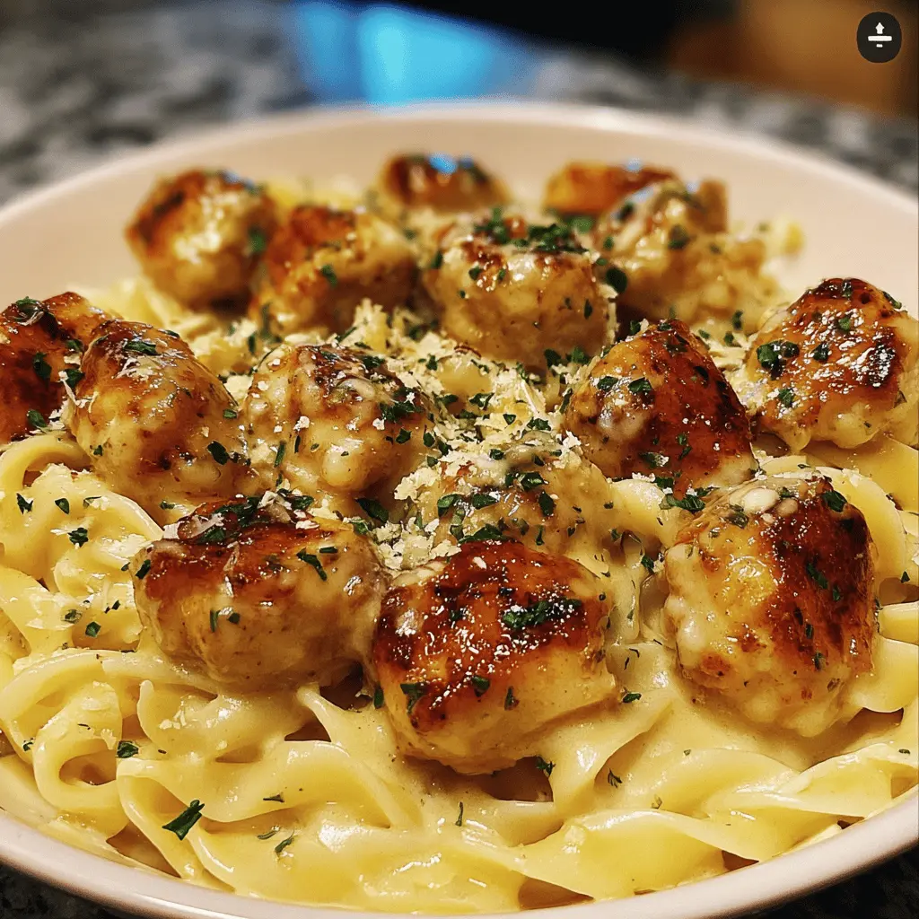 Creamy Garlic Butter Chicken Bites with Parmesan Pasta