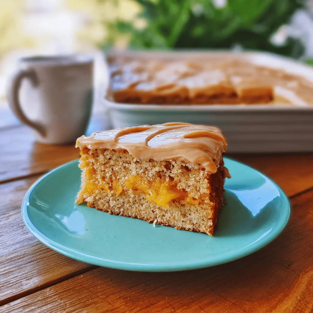 Moist Peach Cake with Sweet Brown Sugar Frosting