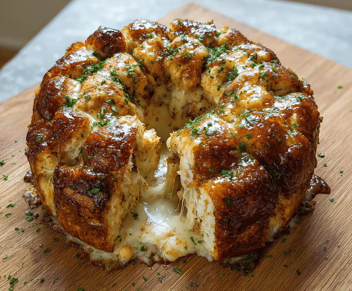 Delicious Chicken Alfredo Monkey Bread topped with melted cheese and fresh herbs, ready to serve as a savory appetizer or main dish