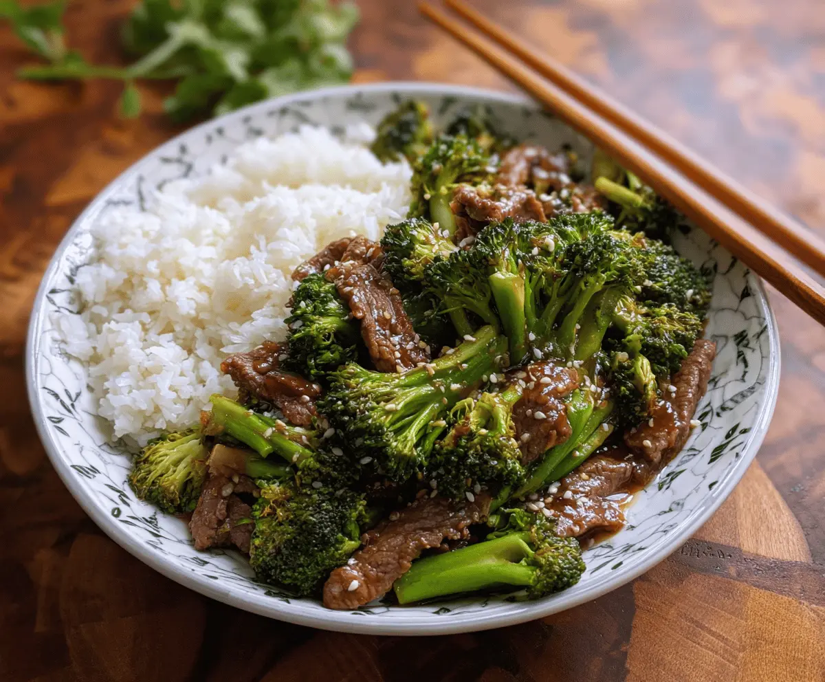Delicious Chinese Beef and Broccoli stir-fry with tender beef slices and fresh broccoli florets in savory sauce