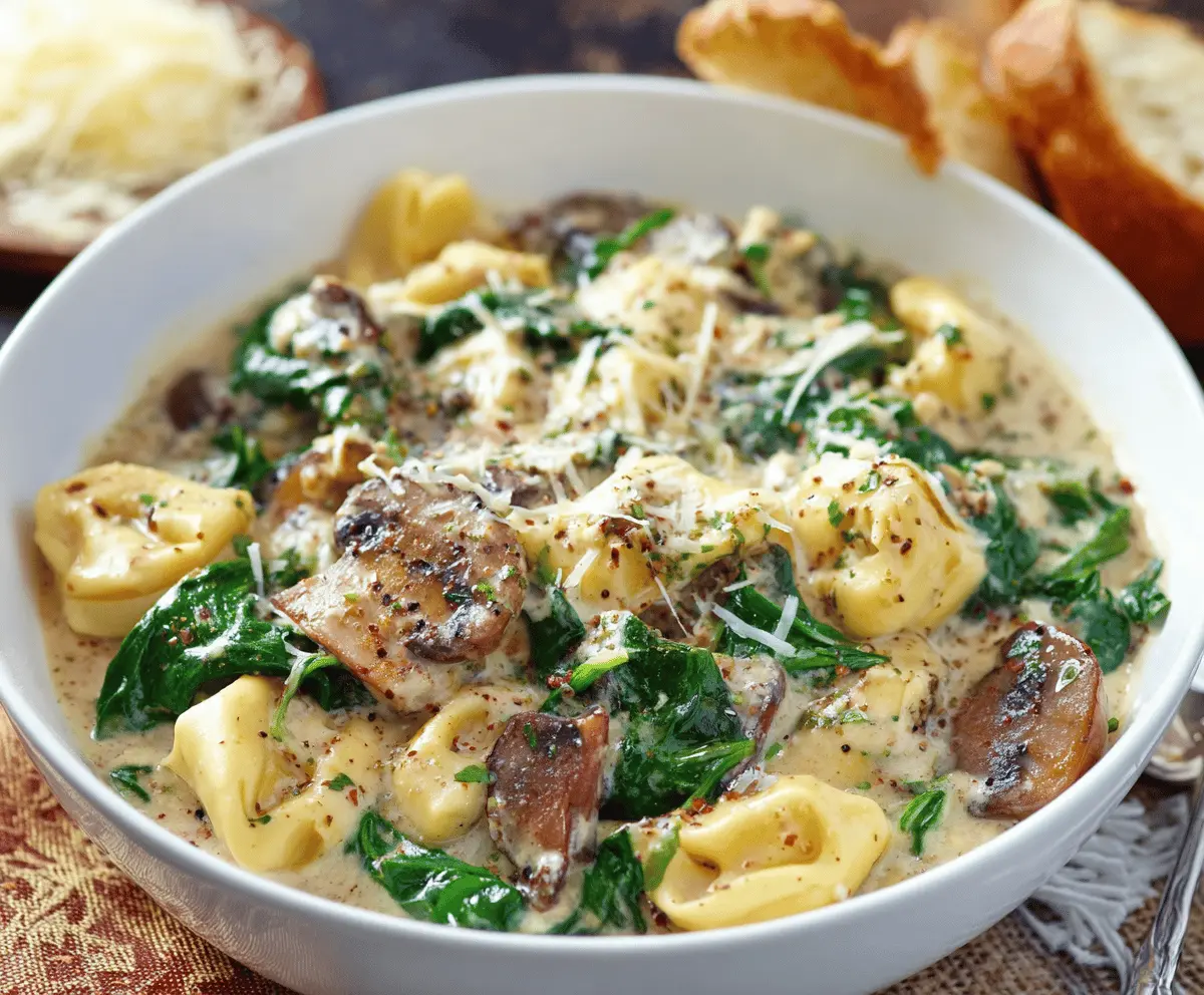 Creamy Tortellini with Spinach and Mushrooms