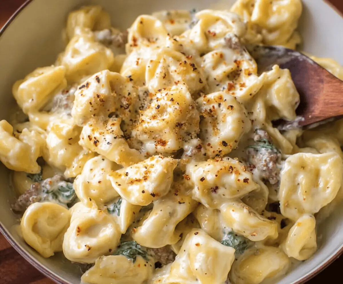 Garlic Butter Beef and Spinach Tortellini