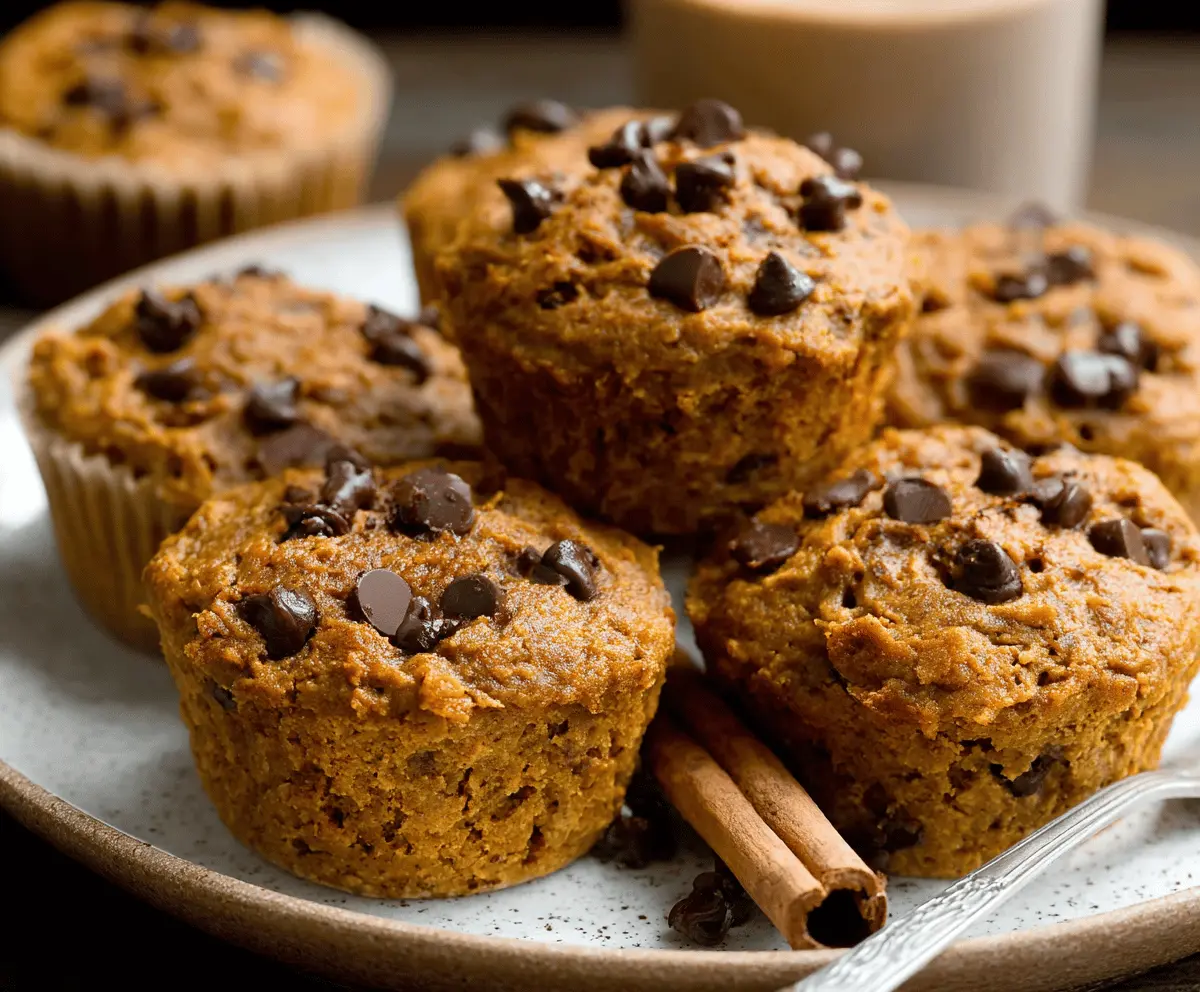 Delicious healthy flourless pumpkin muffins fresh out of the oven, showcasing a moist, pumpkin-filled texture perfect for a nutritious snack or breakfast.