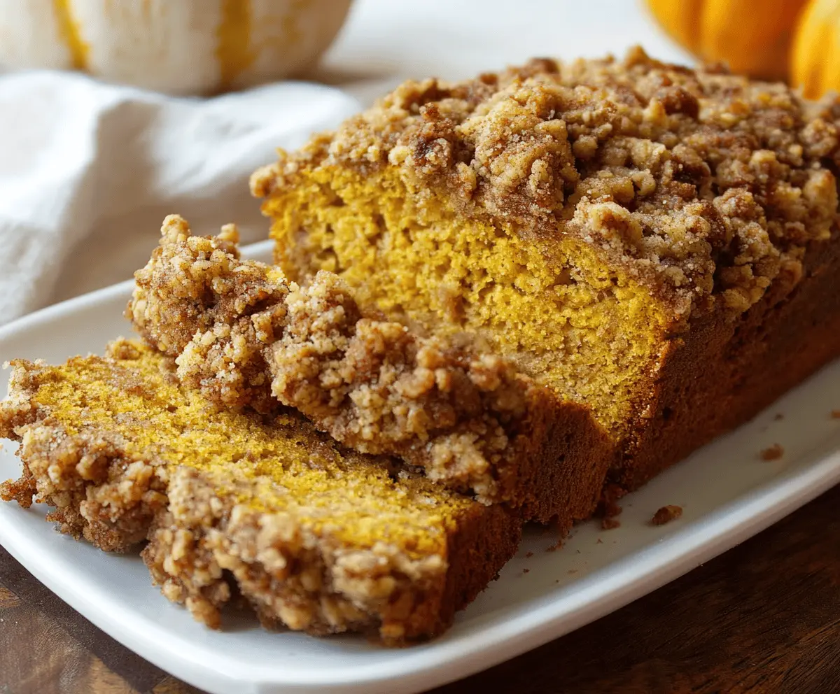Delicious homemade Pumpkin Streusel Bread topped with crunchy streusel crumb, perfect for fall baking and holiday desserts.
