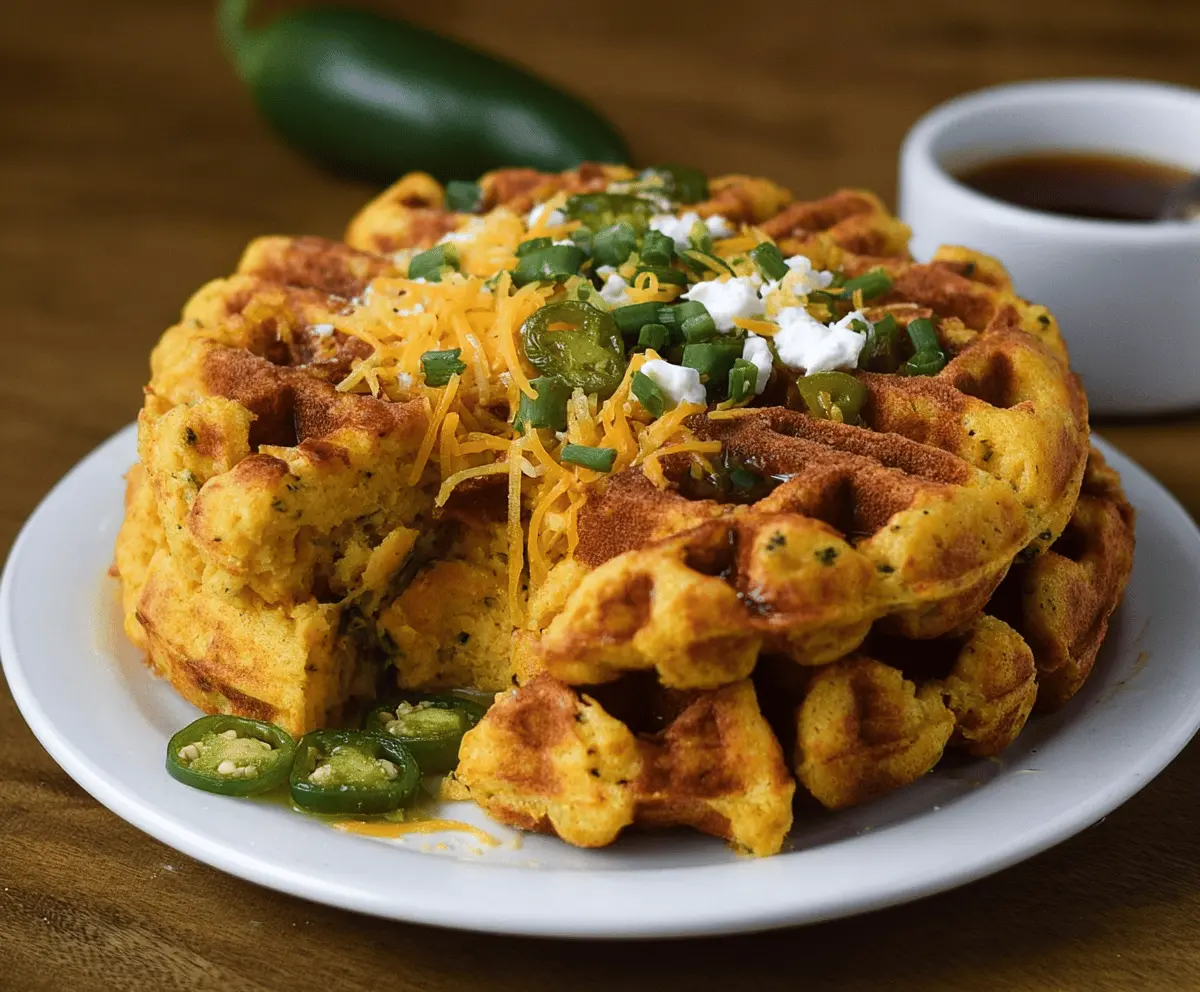 Spicy Cheddar Jalapeño Cornbread Waffles