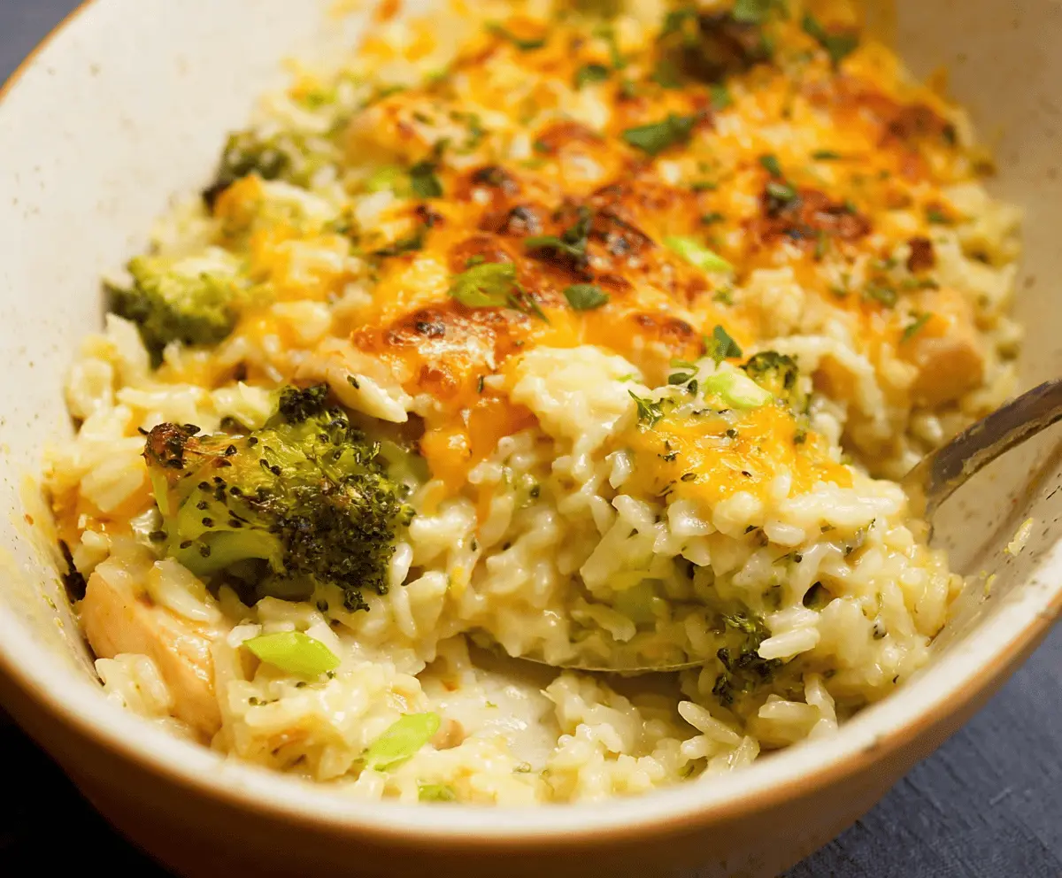 Creamy Chicken Broccoli Rice Cheese Casserole