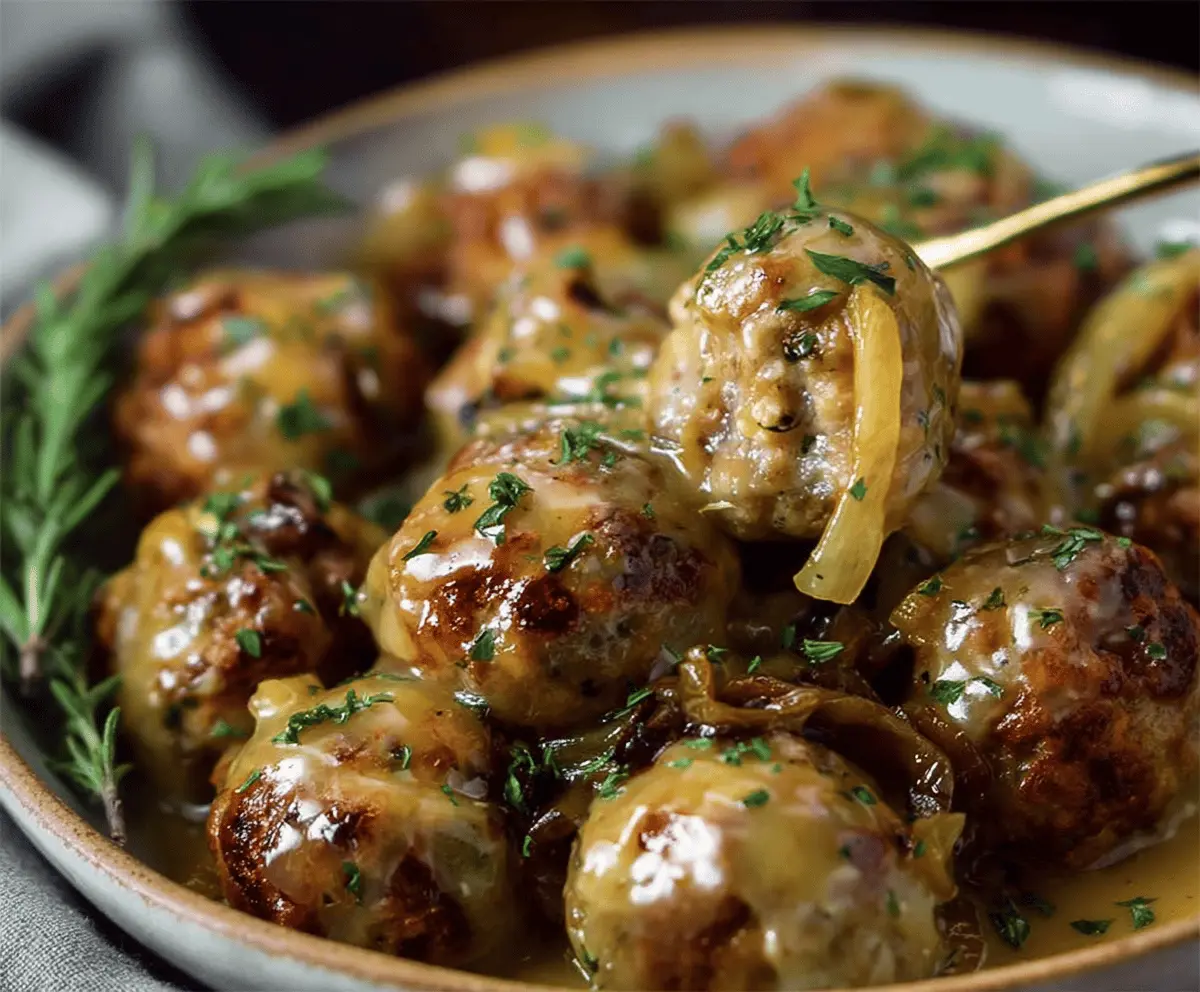 Easy Crockpot French Onion Meatballs Recipe