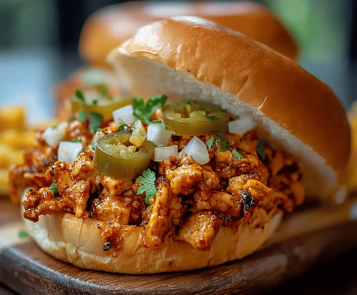 Juicy Cajun Chicken Sloppy Joes served on a toasted bun with fresh toppings, perfect for a quick and flavorful meal
