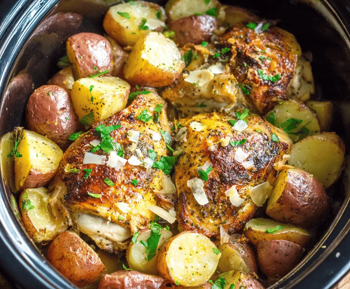 Easy Garlic Parmesan Crockpot Chicken with Potatoes Recipe