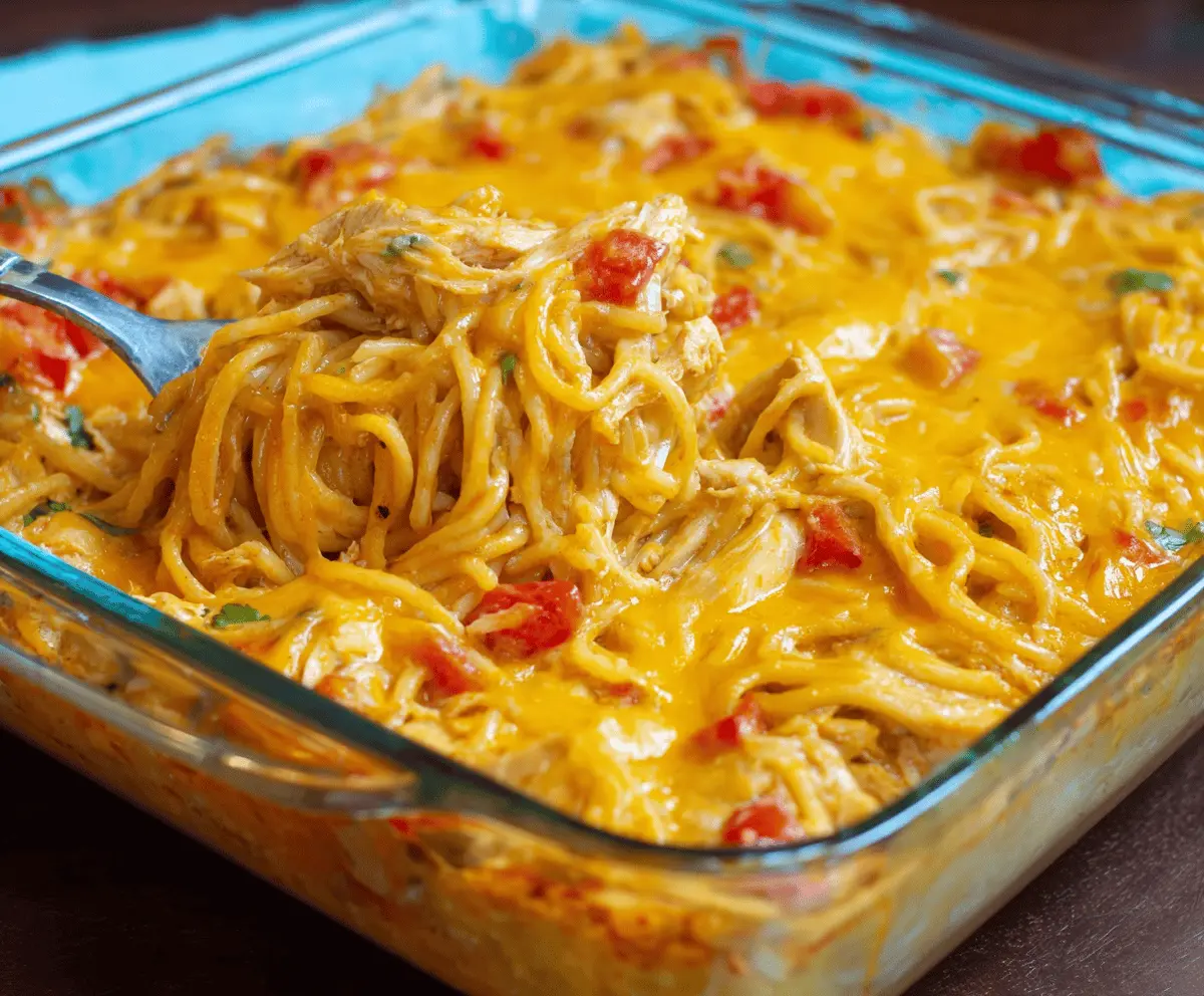 Spicy Southern Chicken Spaghetti Casserole