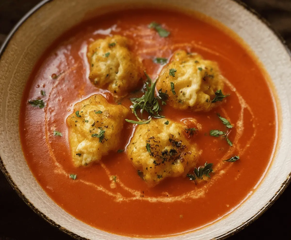 Tomato Soup with Cheese Dumplings Meal