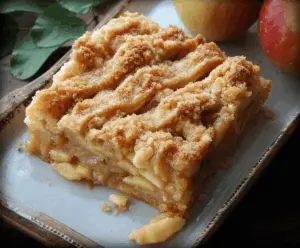 Golden Apple Slab Pie with flaky crust and cinnamon-spiced apple filling, served on a rustic wooden surface