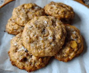 Delicious homemade banana bread cookies with chocolate chips on a rustic wooden table, ready to enjoy