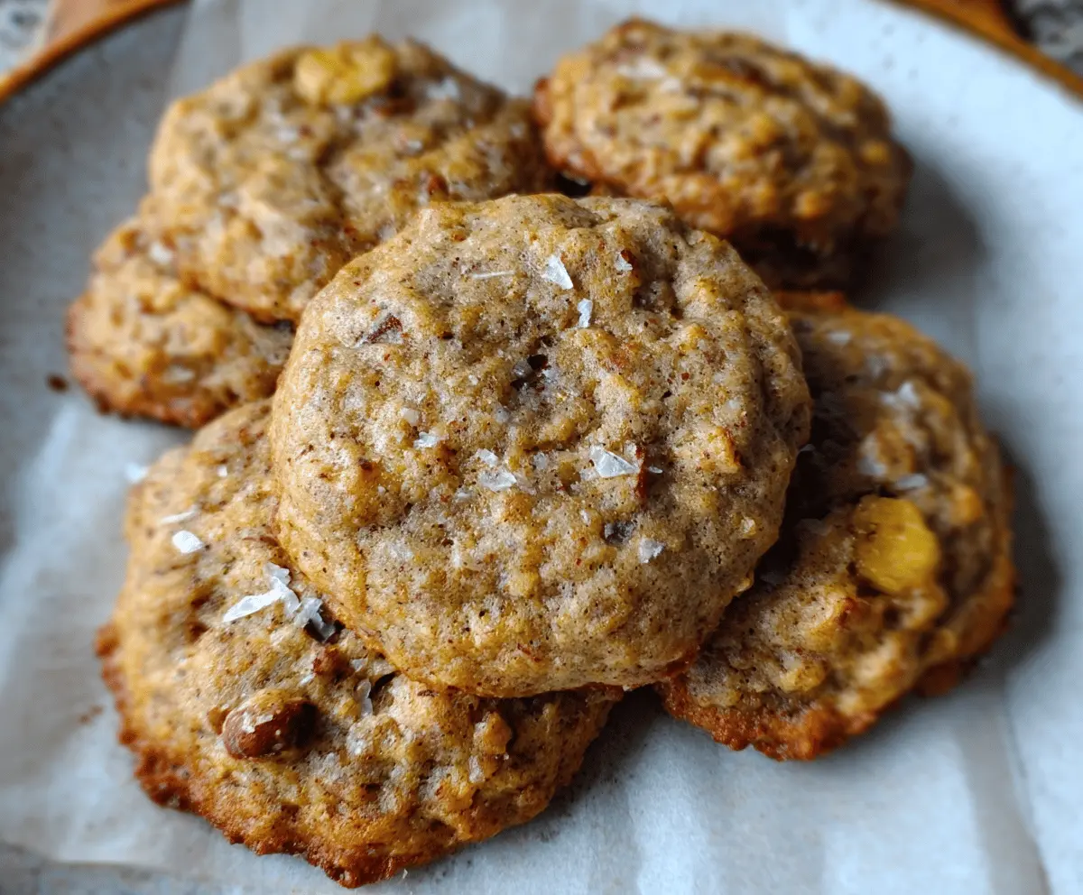 Delicious homemade banana bread cookies with chocolate chips on a rustic wooden table, ready to enjoy