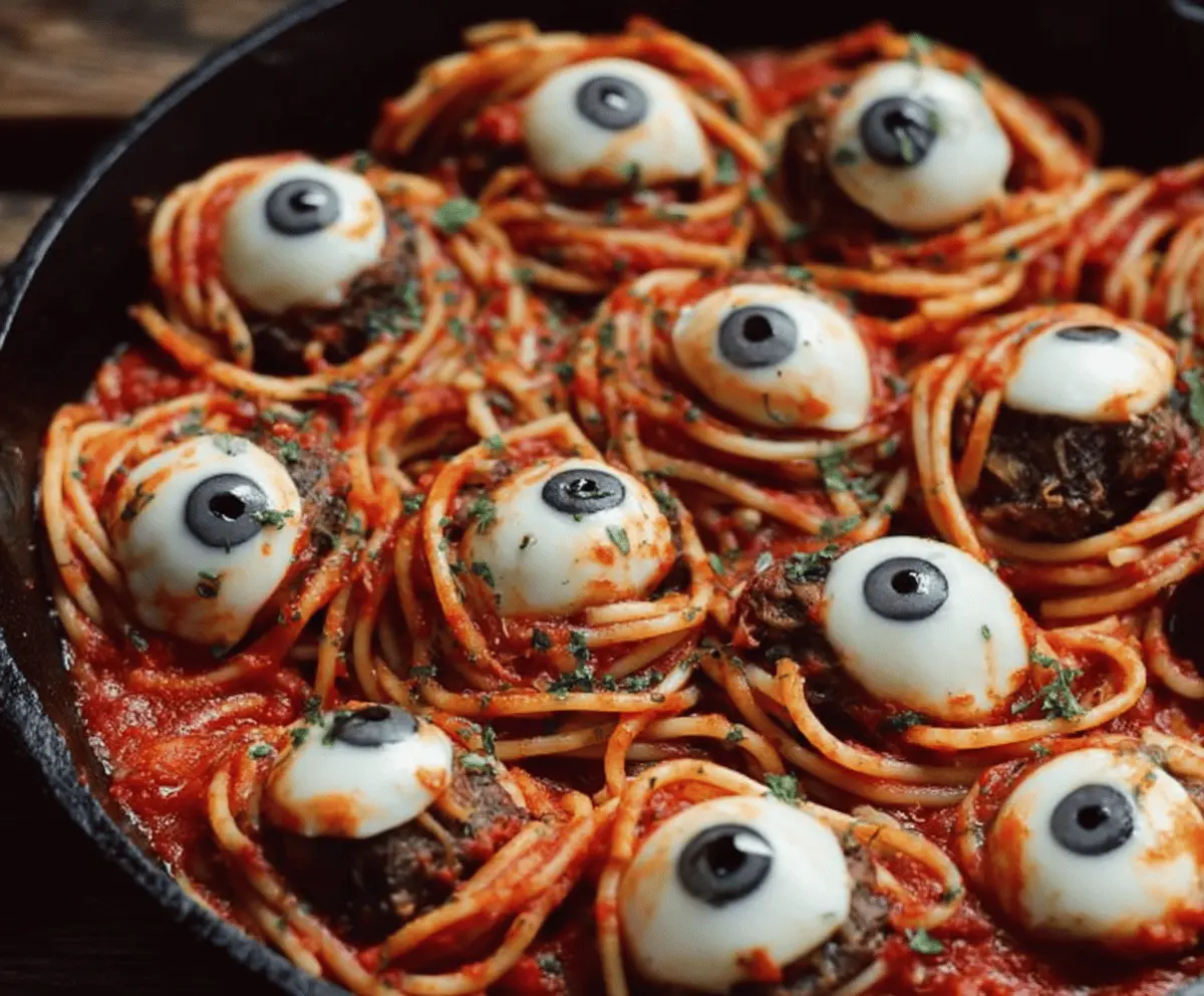 Spooky Bloody Spaghetti with Mozzarella Eyeballs – Easy Halloween Pasta Recipe