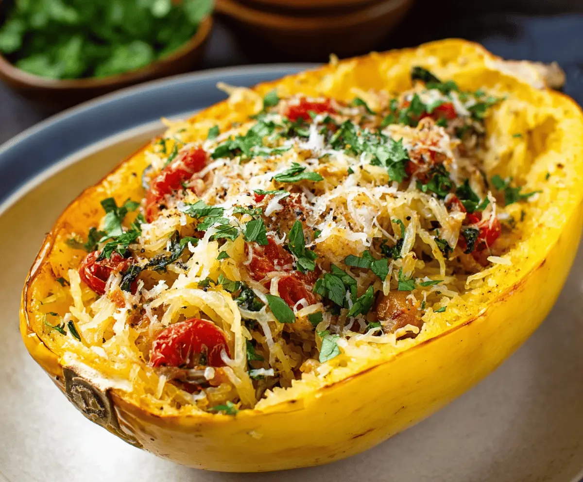 Healthy spaghetti squash dish with colorful vegetables, perfect for a nutritious dinner recipe.