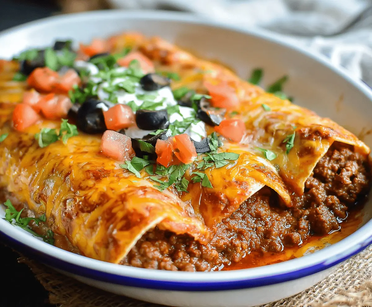 Delicious ground beef enchiladas served on a plate, ready to enjoy in 30 minutes