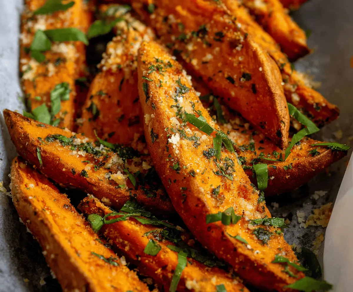 Crispy Garlic Parmesan Sweet Potato Wedges Recipe