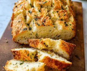 Golden crust Parmesan garlic artisan bread fresh from the oven, showcasing a crispy exterior and flavorful garlic and cheese topping.