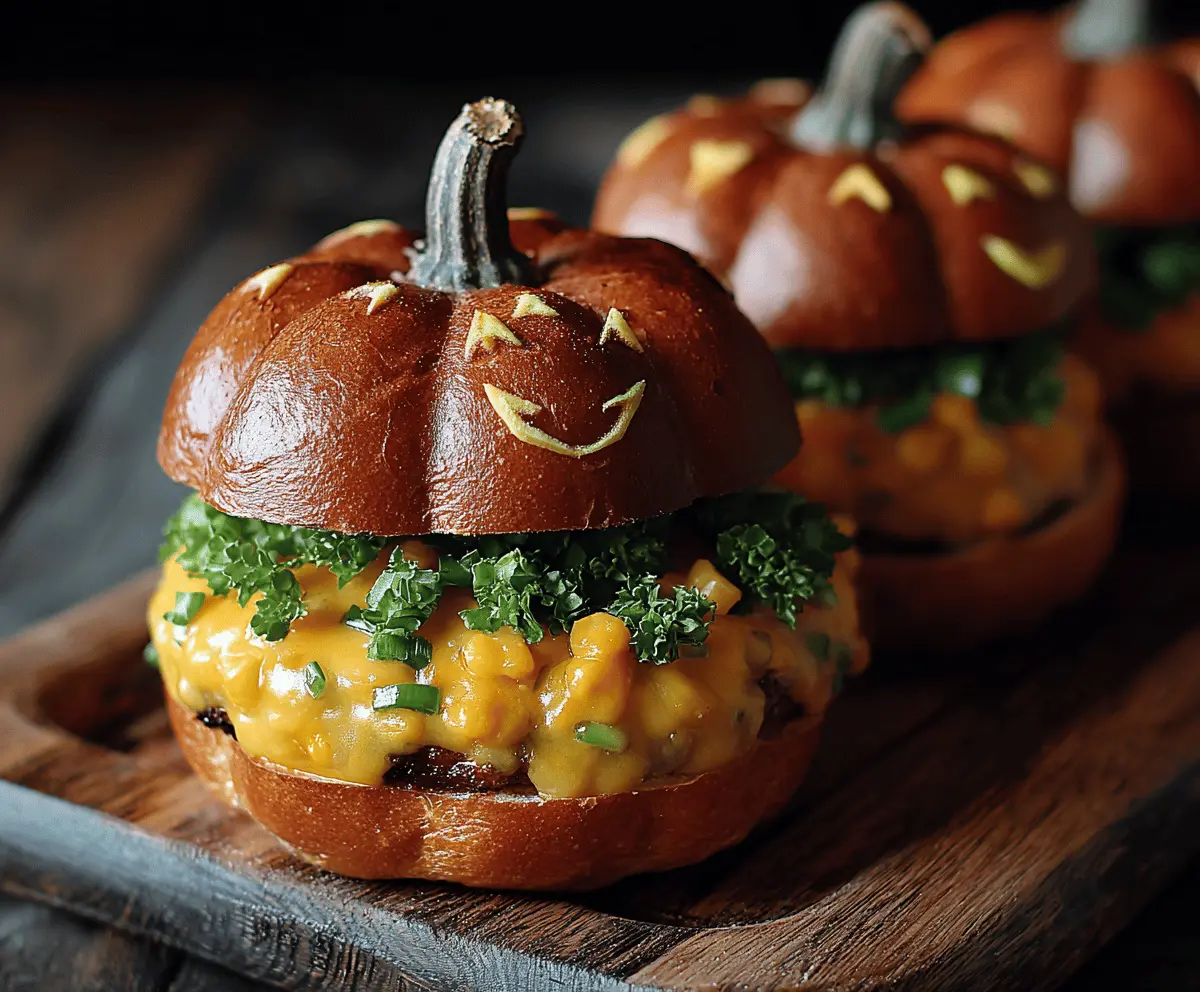 Delicious pumpkin-shaped sliders with savory filling, perfect for fall-themed parties and Halloween celebrations