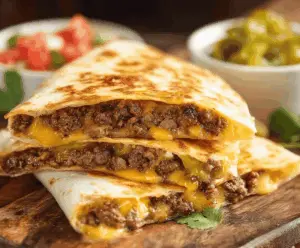 Golden crispy Smashburger Quesadillas filled with melted cheese and savory fillings, served with fresh salsa and toppings