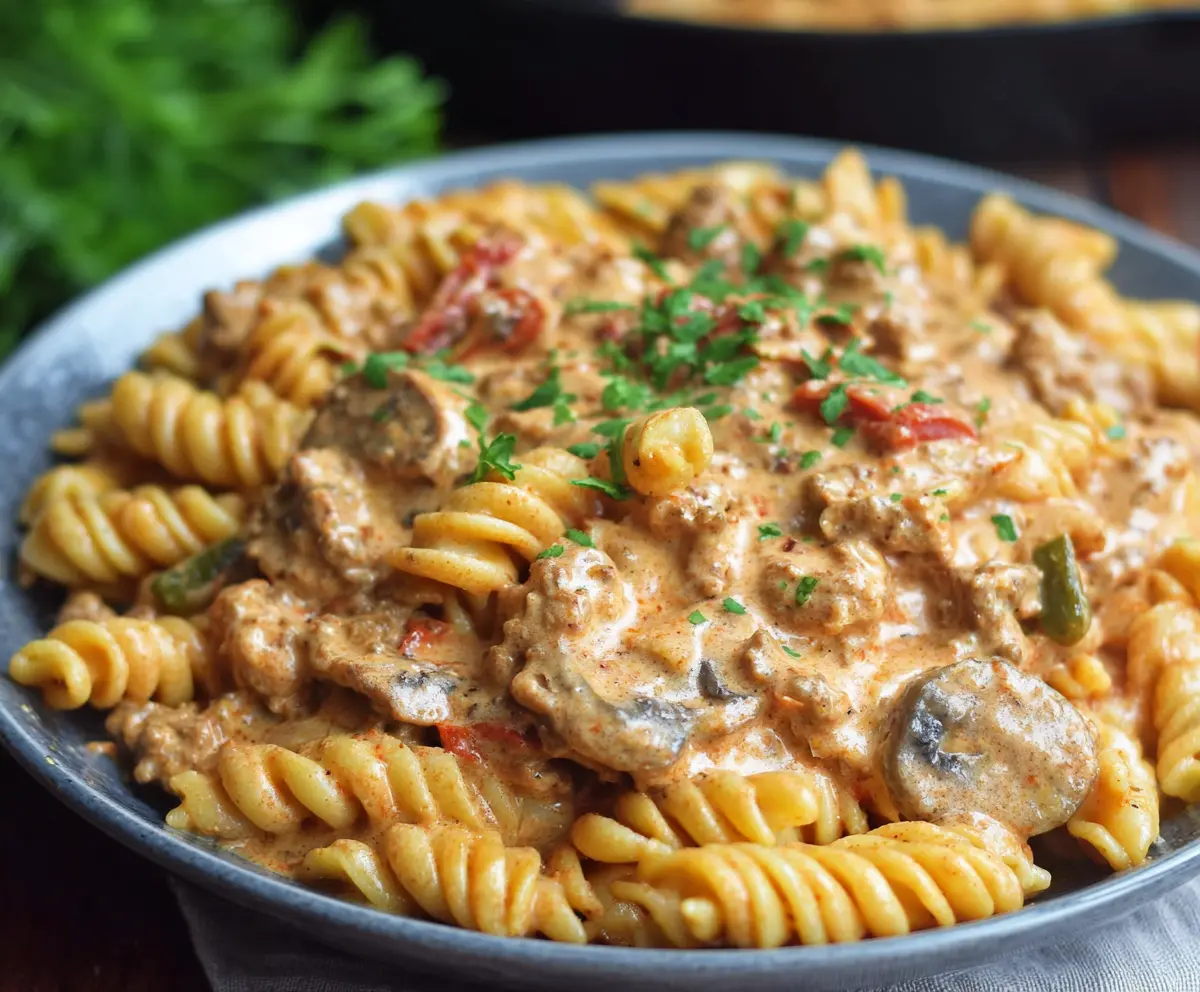 Easy High Protein Creamy Beef Pasta