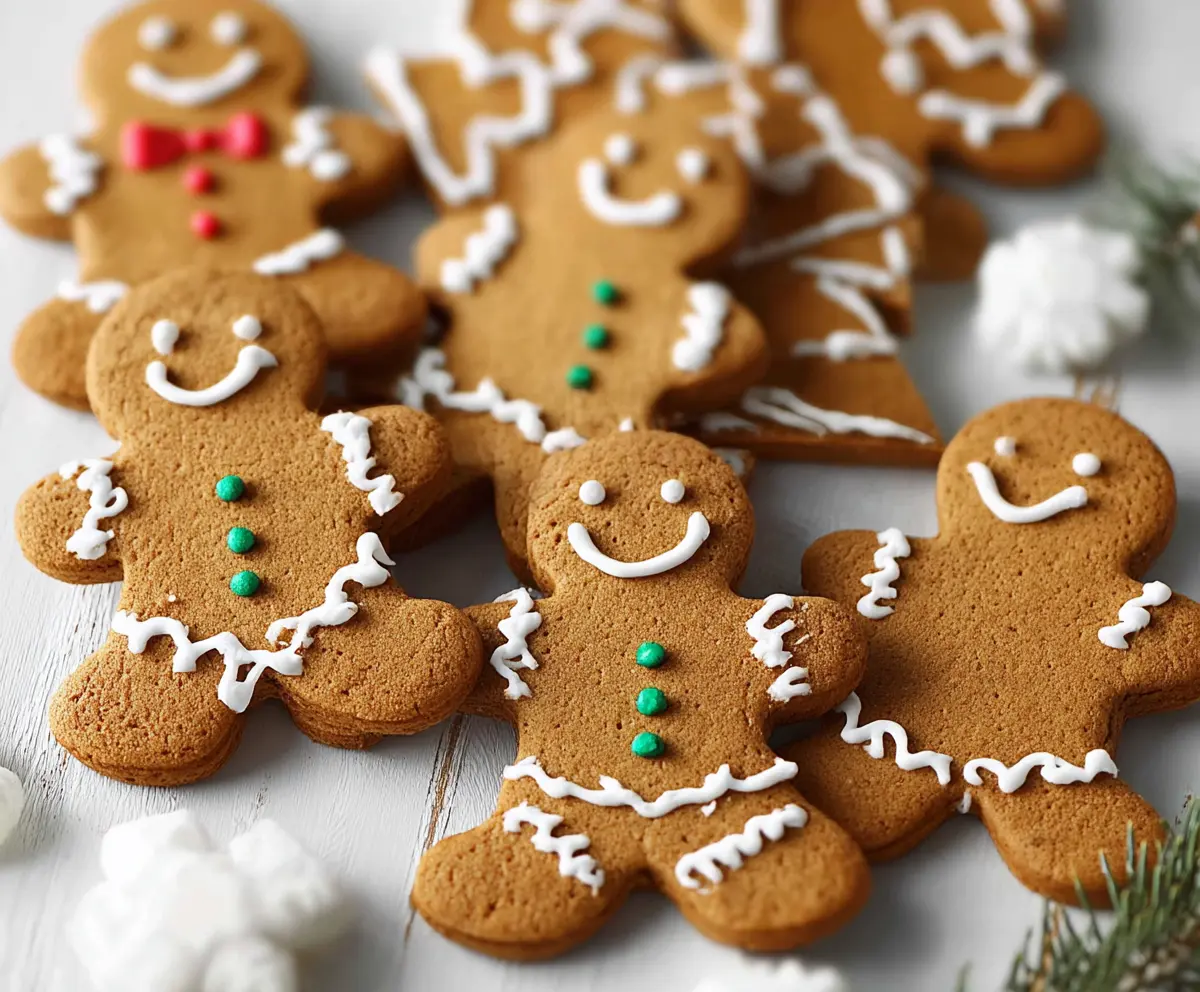 Delicious homemade gingerbread cookies decorated with festive icing and colorful sprinkles.