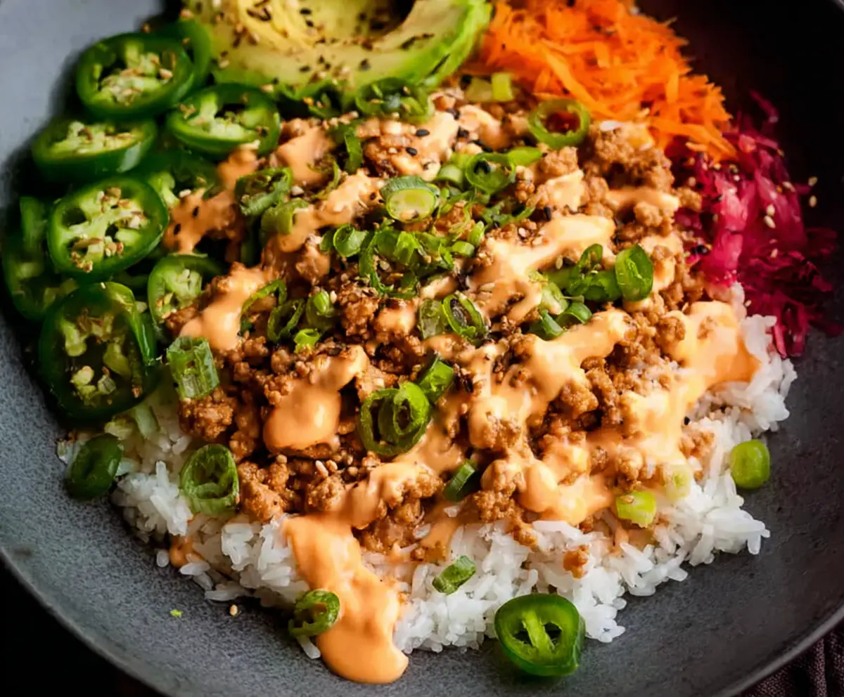 Easy Ground Turkey Rice Bowls with Bang Bang Sauce