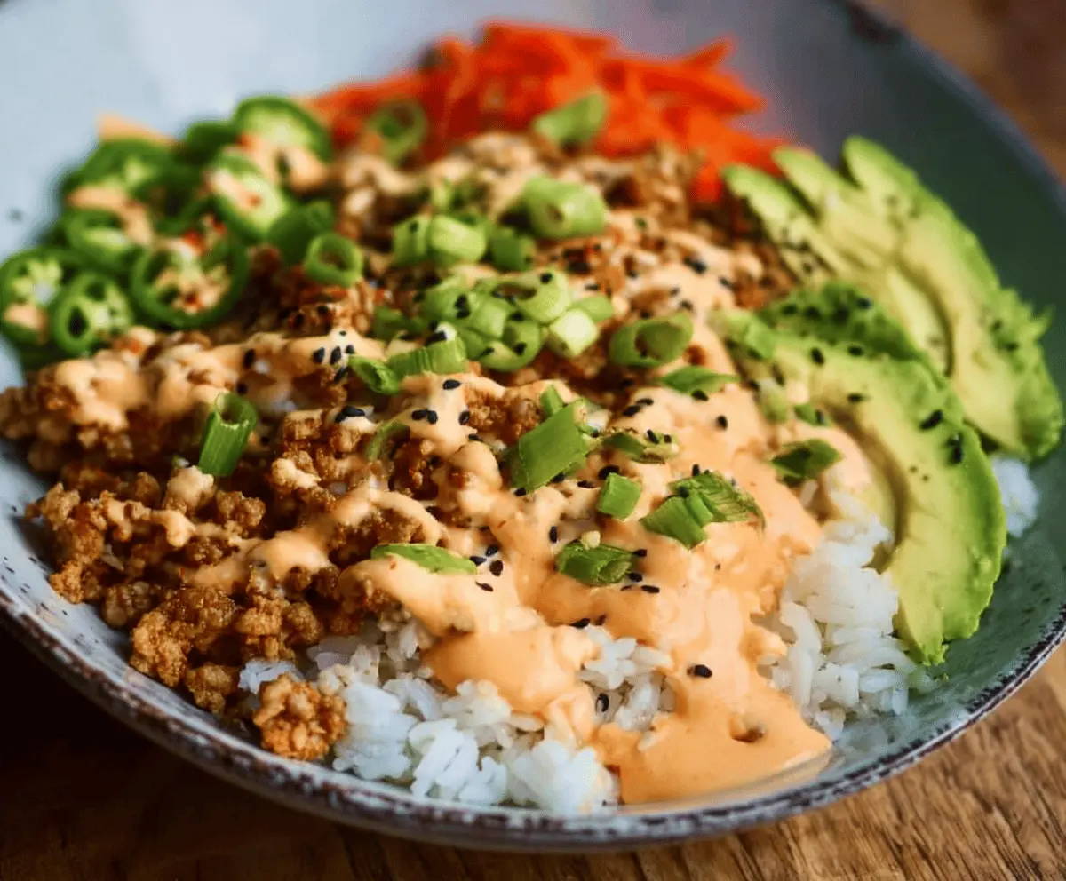 Easy Ground Turkey Rice Bowls with Bang Bang Sauce