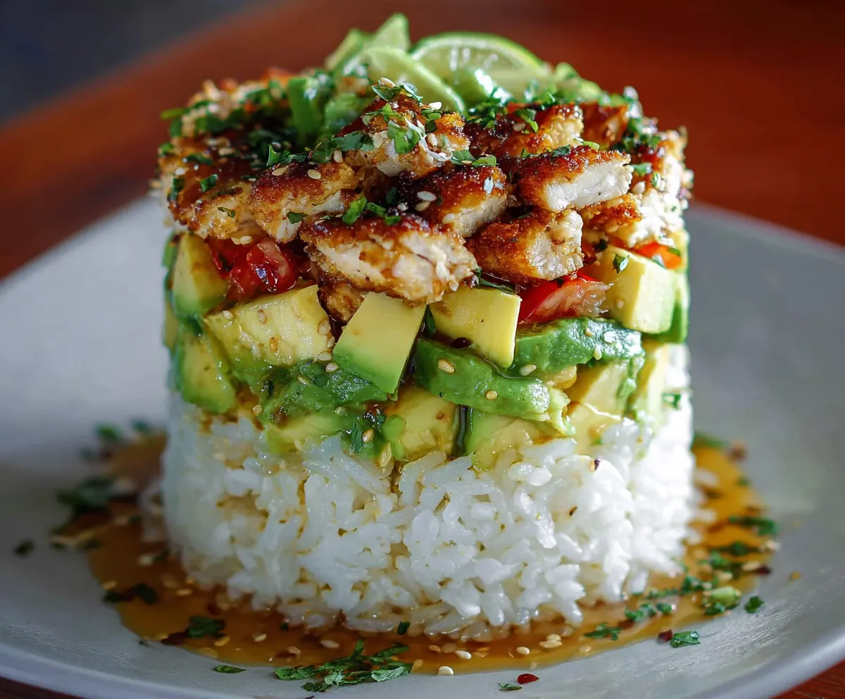 Honey Lime Chicken Avocado Rice Stack