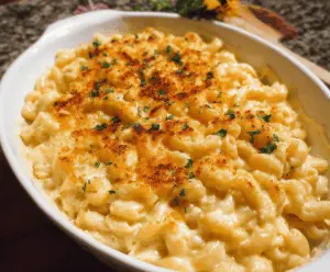 Creamy stovetop Gouda mac and cheese served in a bowl with melted cheese and pasta.