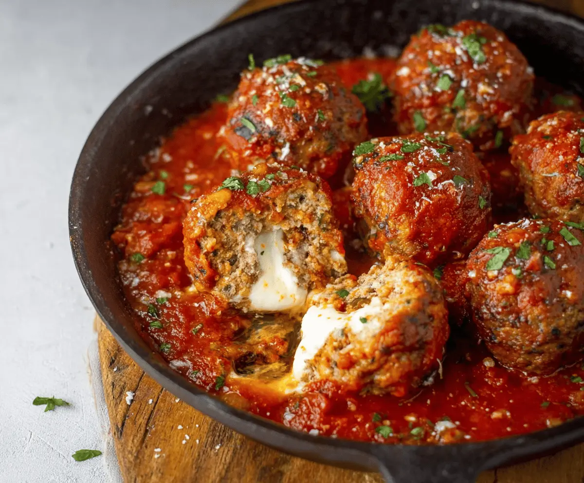 Easy Stuffed Mozzarella Meatballs