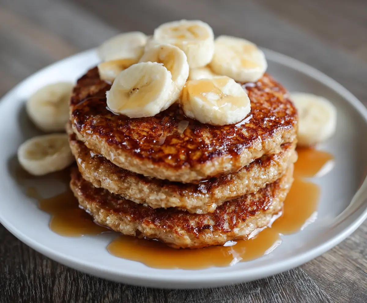 Delicious 3 Ingredient Banana Oatmeal Pancakes served on a plate for a healthy breakfast