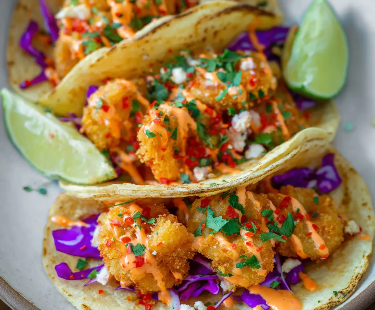 Crispy Air Fryer Bang Bang Shrimp Tacos